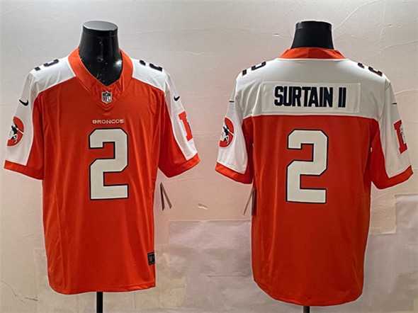 Mens Denver Broncos #2 Patrick Surtain II Orange White 2024 F.U.S.E. V2 Throwback Vapor Limited Alternate Stitched Jersey Dzhi